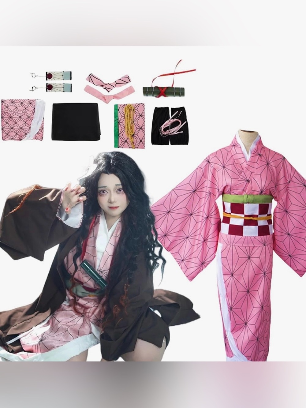 Demon Slayer Anime Cosplay Style Women’s Costume with Green Obi